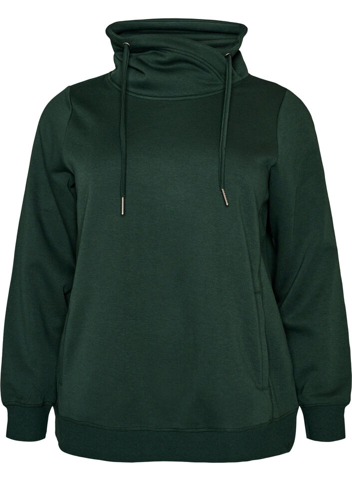 Sweat &agrave; col montant et poches, Vert fonc&eacute;, Packshot image number 0
