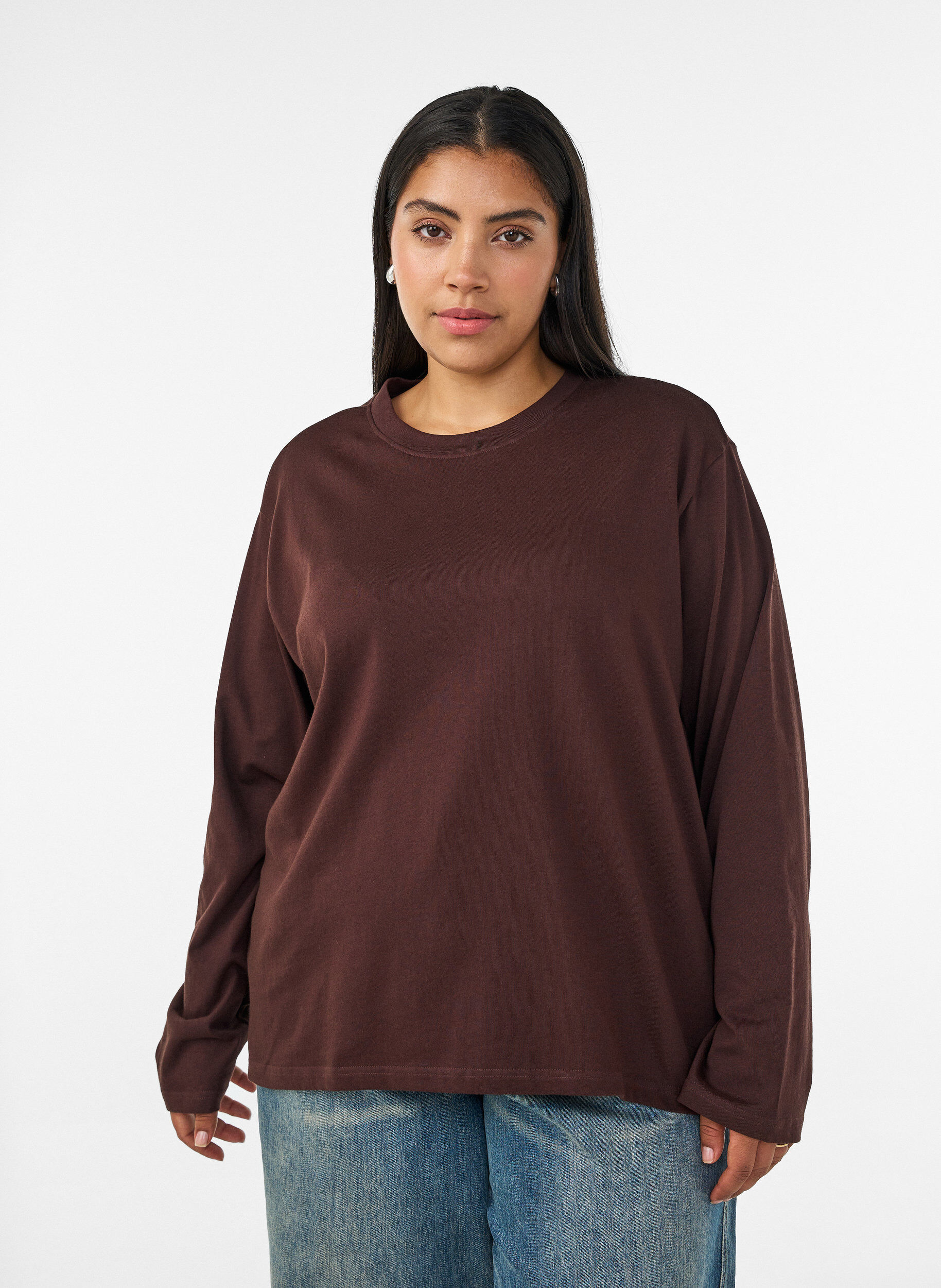 T-shirt Basic &agrave; manches longues, Marron, Model