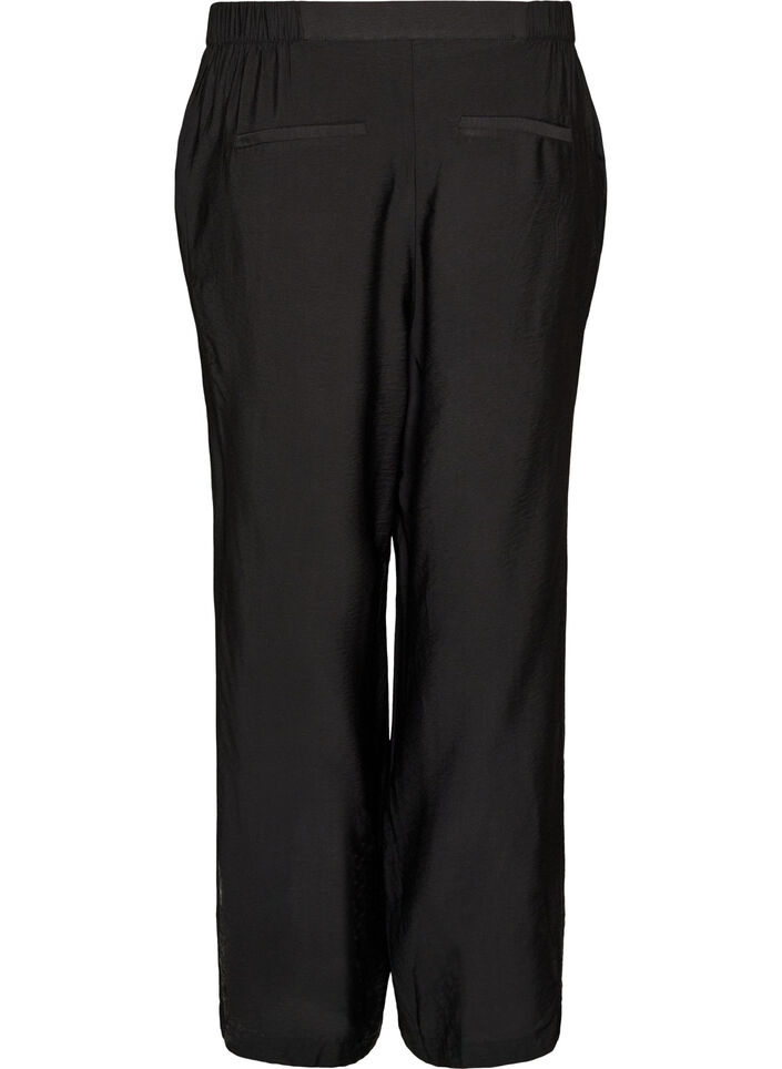 Pantalon en viscose avec taille &eacute;lastiqu&eacute;e et jambes droites, Noir, Packshot image number 1
