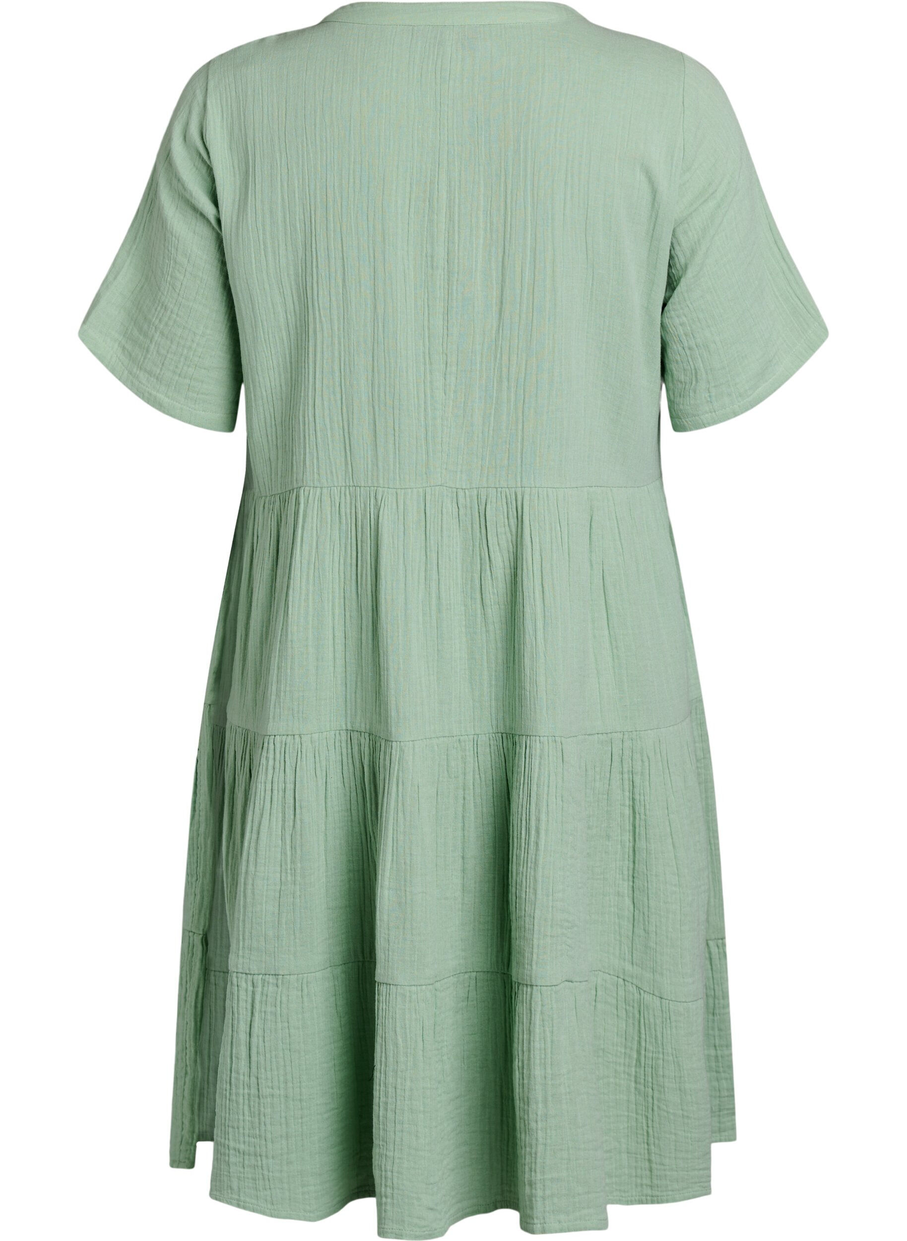 Zizzi Robe en mousseline de coton longueur genou, coupe &eacute;vas&eacute;e, Vert clair, Packshot image number 1