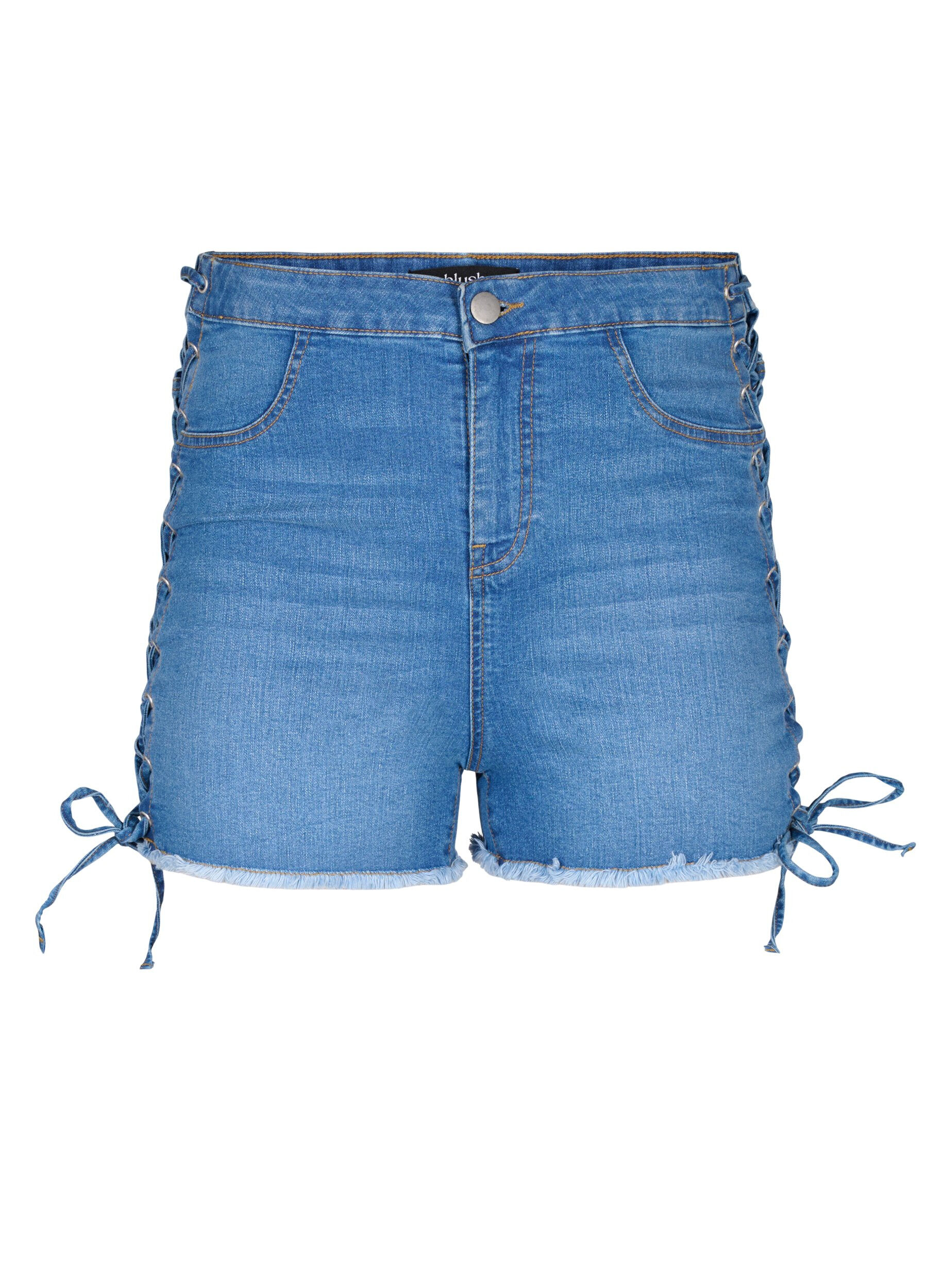 Zizzi Shorts en jean avec d&eacute;tails &agrave; lacets, Blue Denim, Packshot image number 0