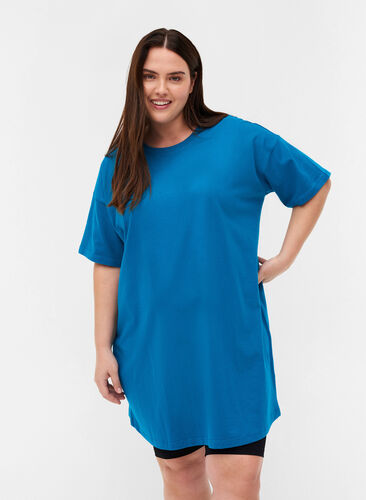 T-shirt long à manches courtes en coton, Fjord Blue, Model image number 0