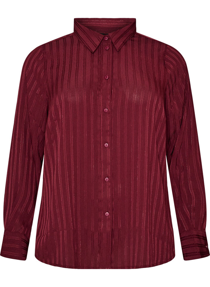Chemise &agrave; rayures textur&eacute;es et fils paillet&eacute;s, Bordeaux, Packshot image number 0