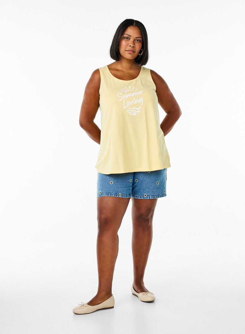 Top en coton avec forme en A, Jaune, Model image number 1