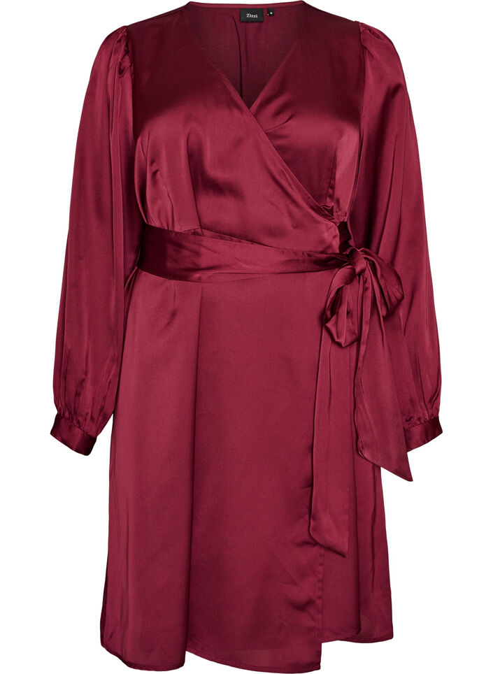 Robe courte en satin avec coupe portefeuille, Bordeaux, Packshot image number 0