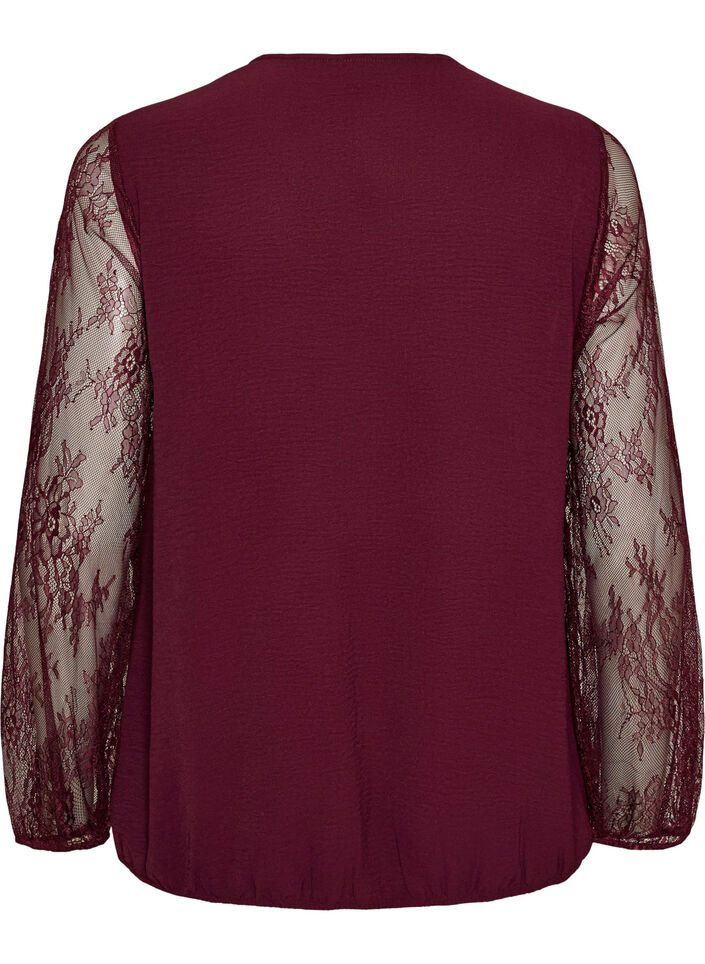Blouse avec manches en dentelle et coupe ballon, Bordeaux, Packshot image number 1