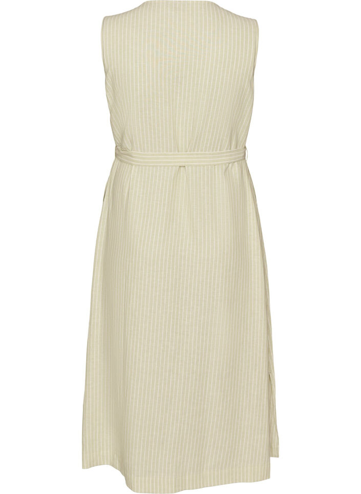 Robe midi sans manches &agrave; rayures en lin et viscose, Vert clair, Packshot image number 1