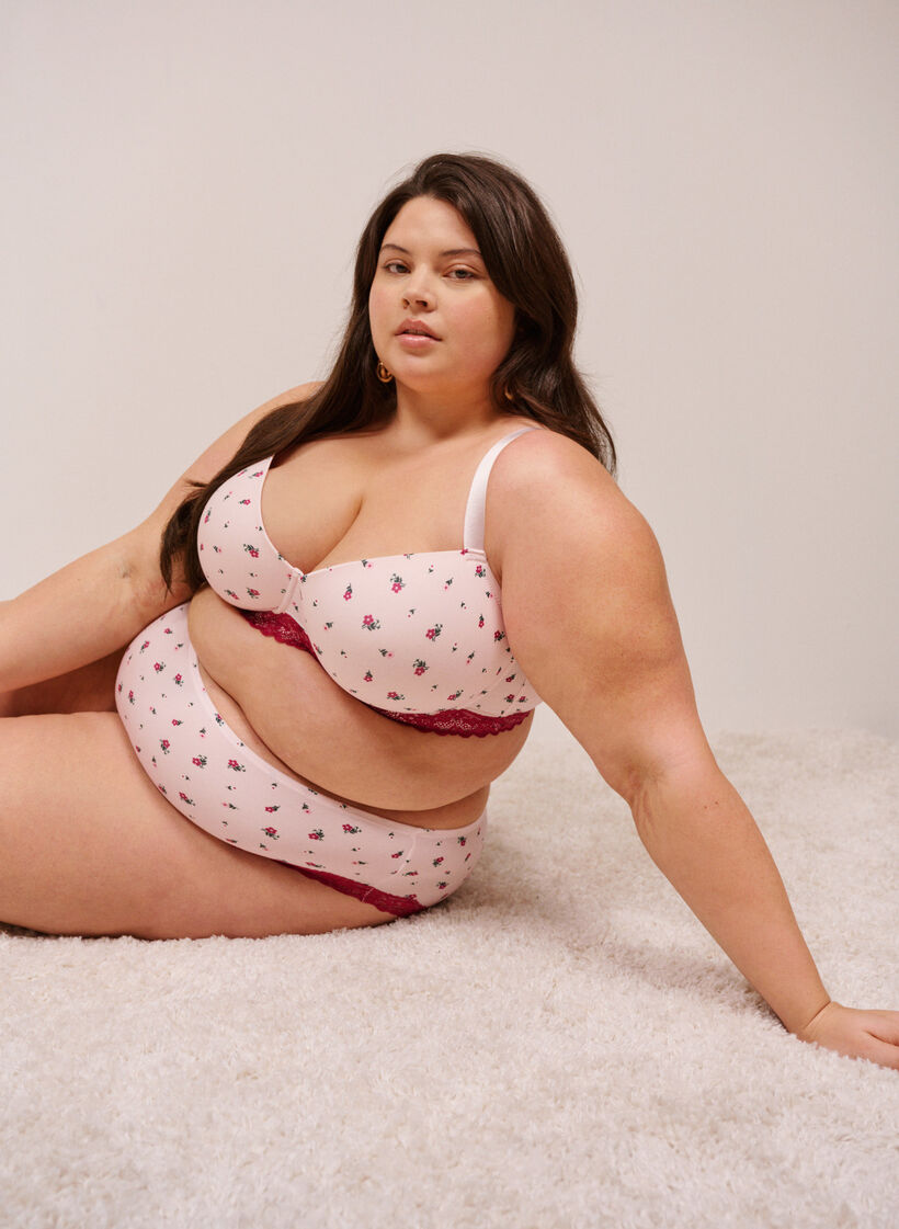 Soutien-gorge coqu&eacute; &agrave; imprim&eacute; floral et dentelle, Rose, Image image number 0