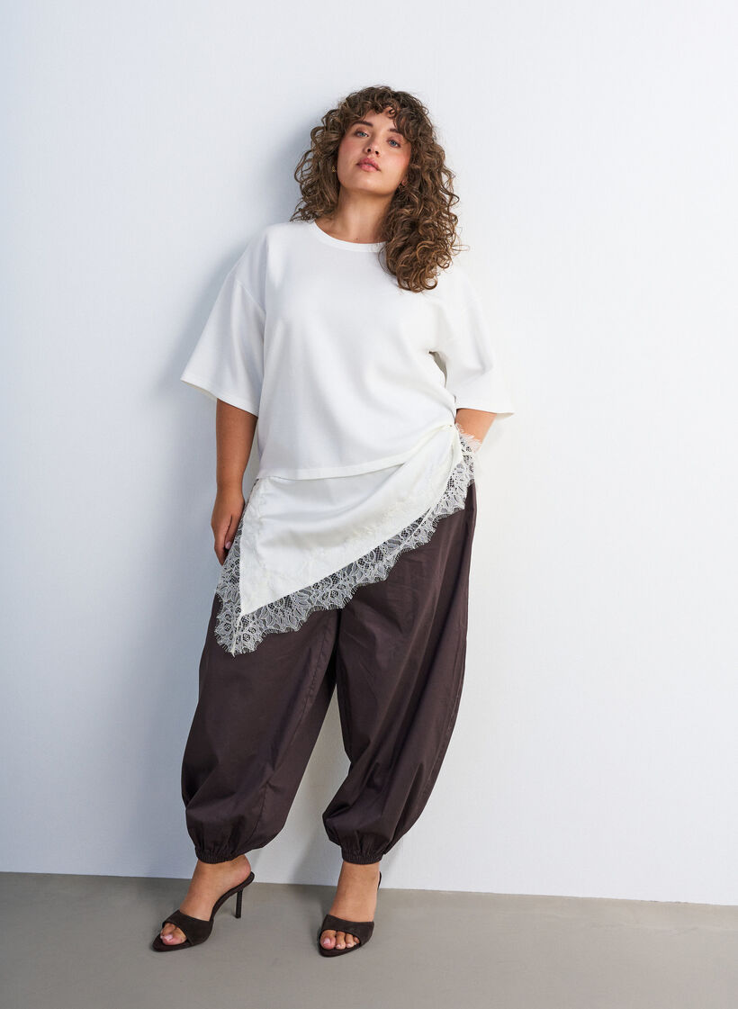 Blouse en jersey avec effet superpos&eacute; et dentelle, Vanille, Model image number 0