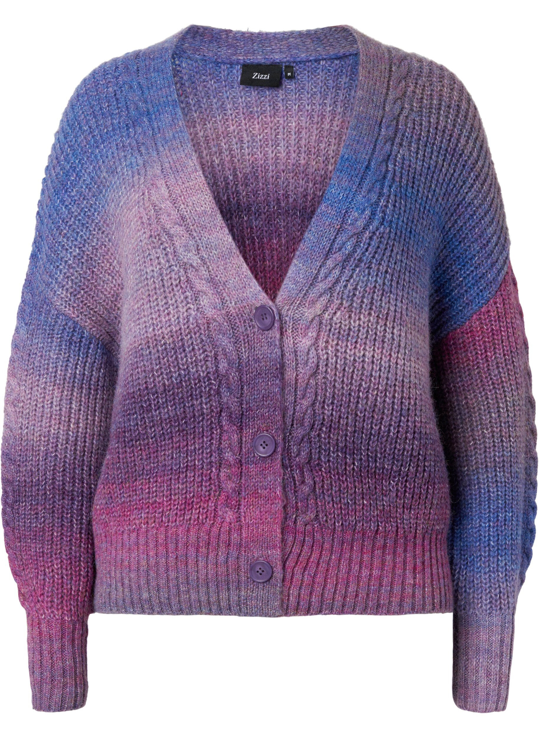 Zizzi Cardigan en tricot m&eacute;lang&eacute; avec boutons, Pansy Mel. Comb, Packshot image number 0
