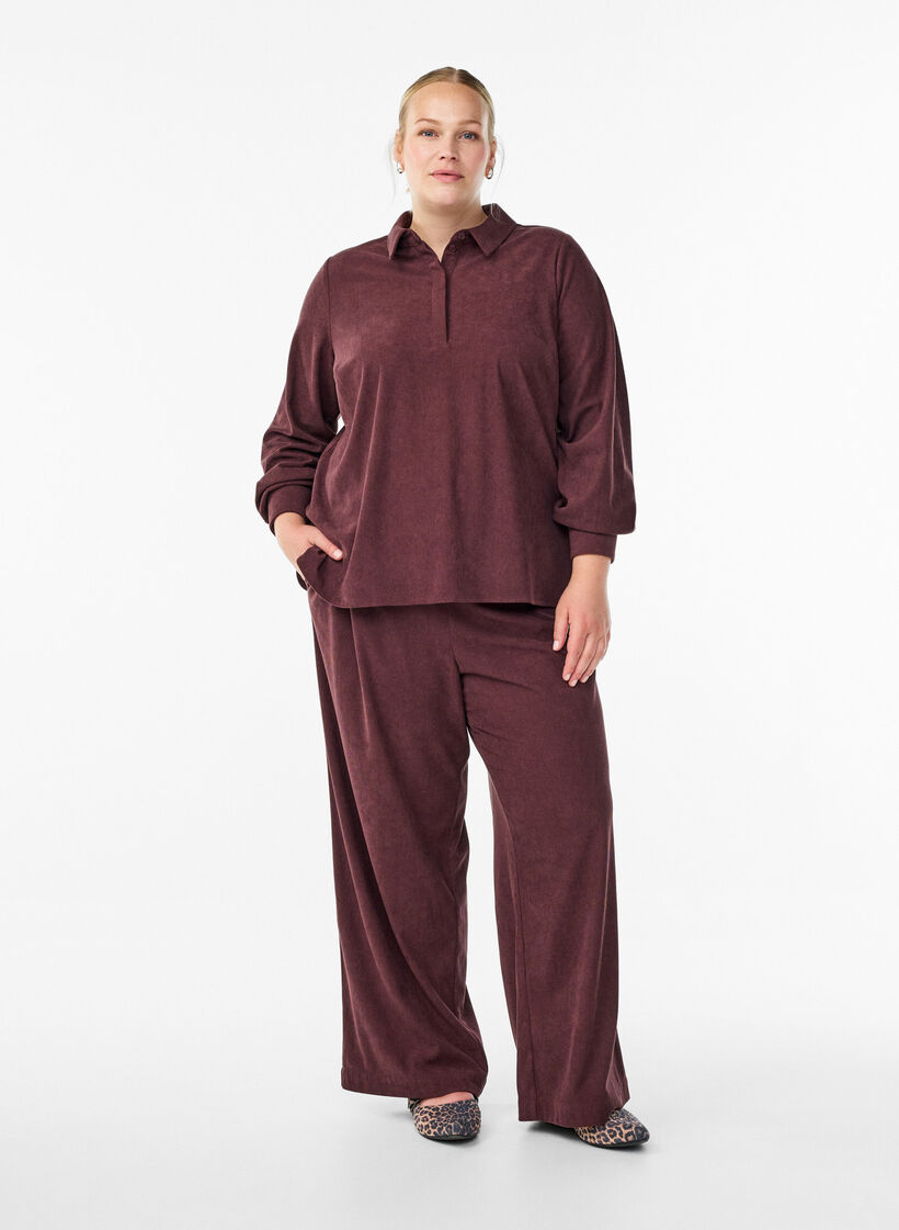 Pantalon ample en velours, Bordeaux foncé, Model image number 0
