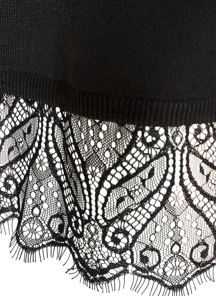 Robe courte en maille avec ourlet en dentelle, Noir, Packshot image number 3