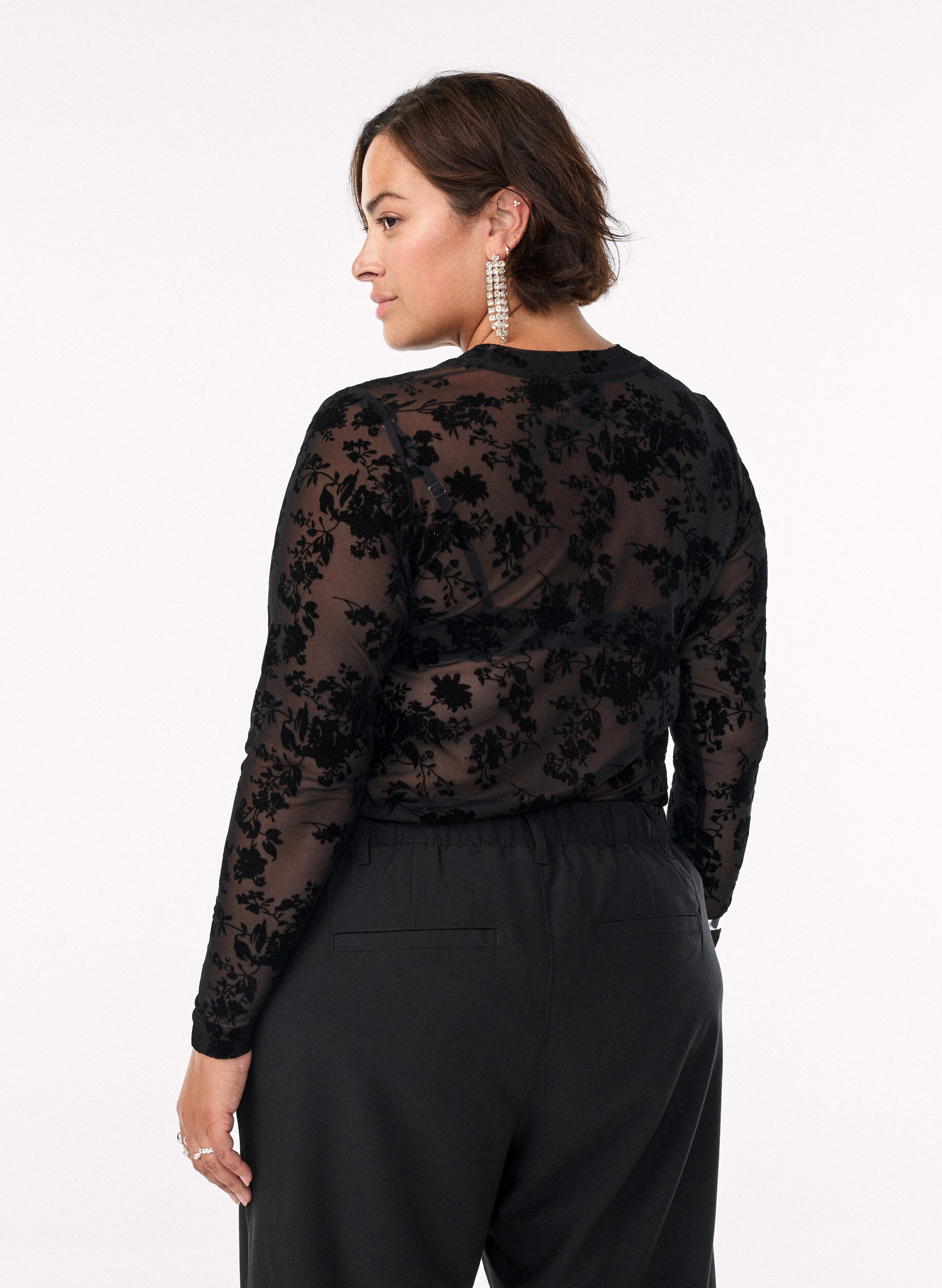 ZizziBlouse en maille &agrave; motif floral, Noir, Model image number 2