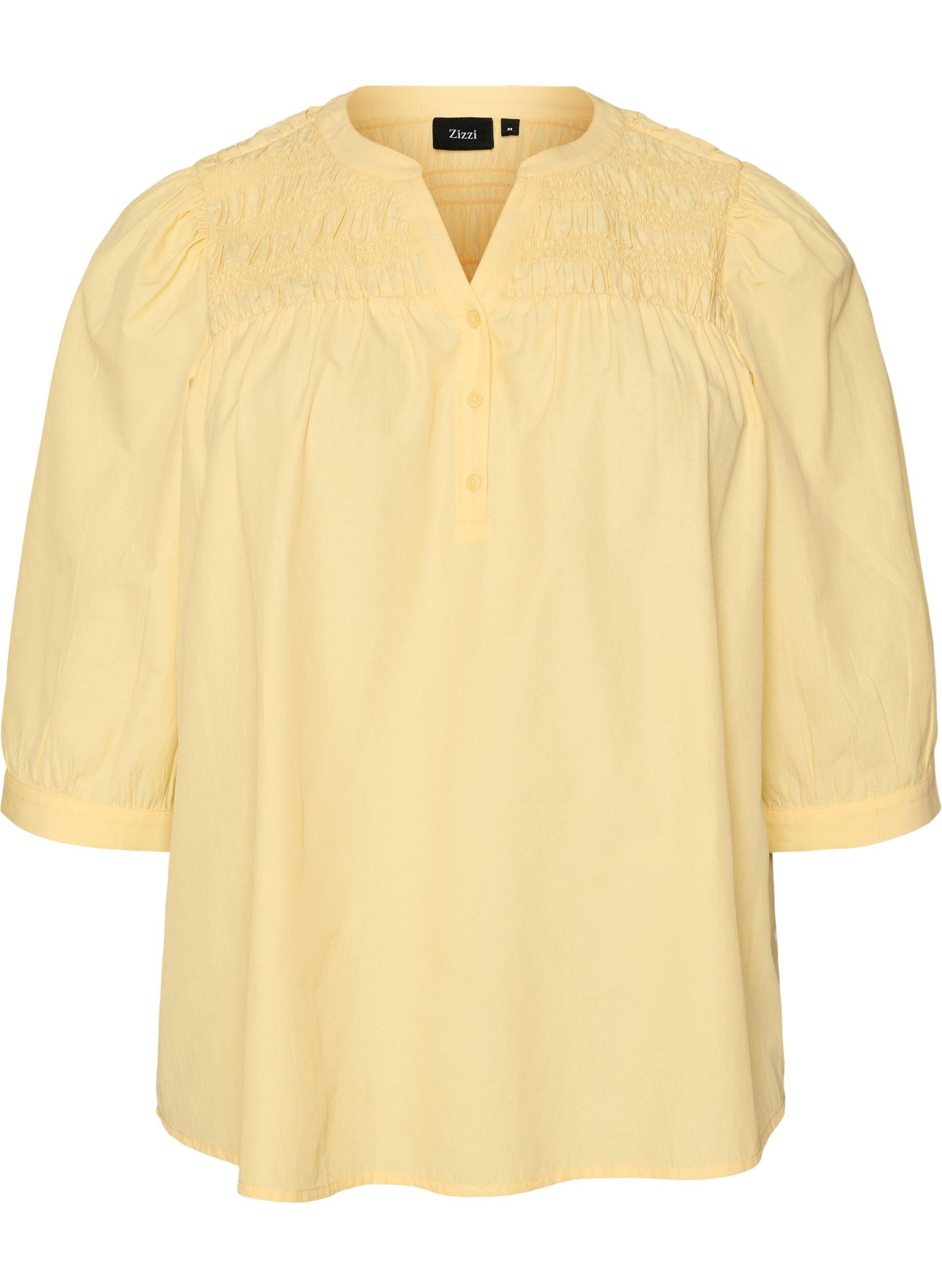 ZizziBlouse avec smock et manches 3/4, Jaune clair, Packshot image number 0