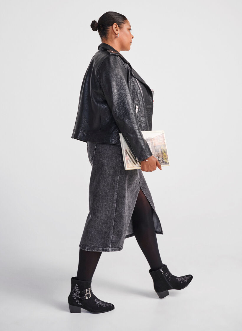 Large - Botte courte avec clous et boucles, Black, Image image number 0