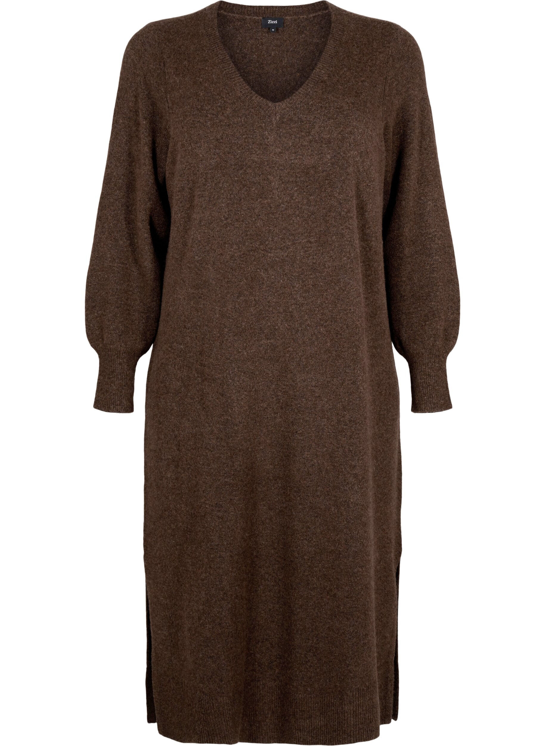 Robe en maille &agrave; manches longues et col en V