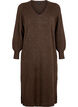 Robe en maille &agrave; manches longues et col en V, Marron, Packshot image number 0